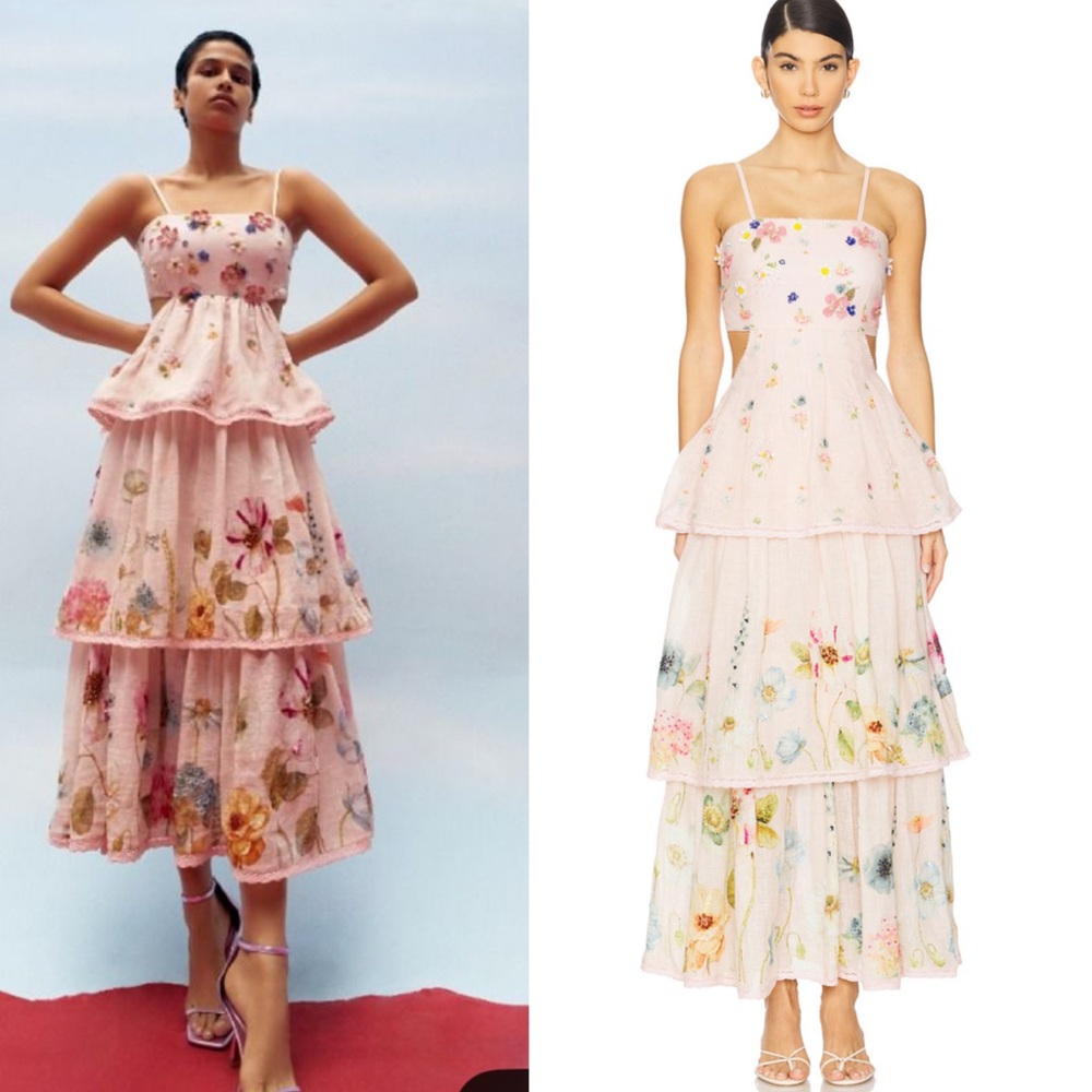 LA FUORI Garden Gala Tier Dress in Pink Multi Floral